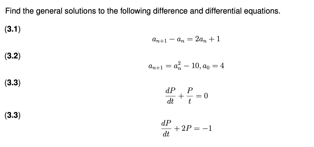 Solved find the general solutions to the following chegg