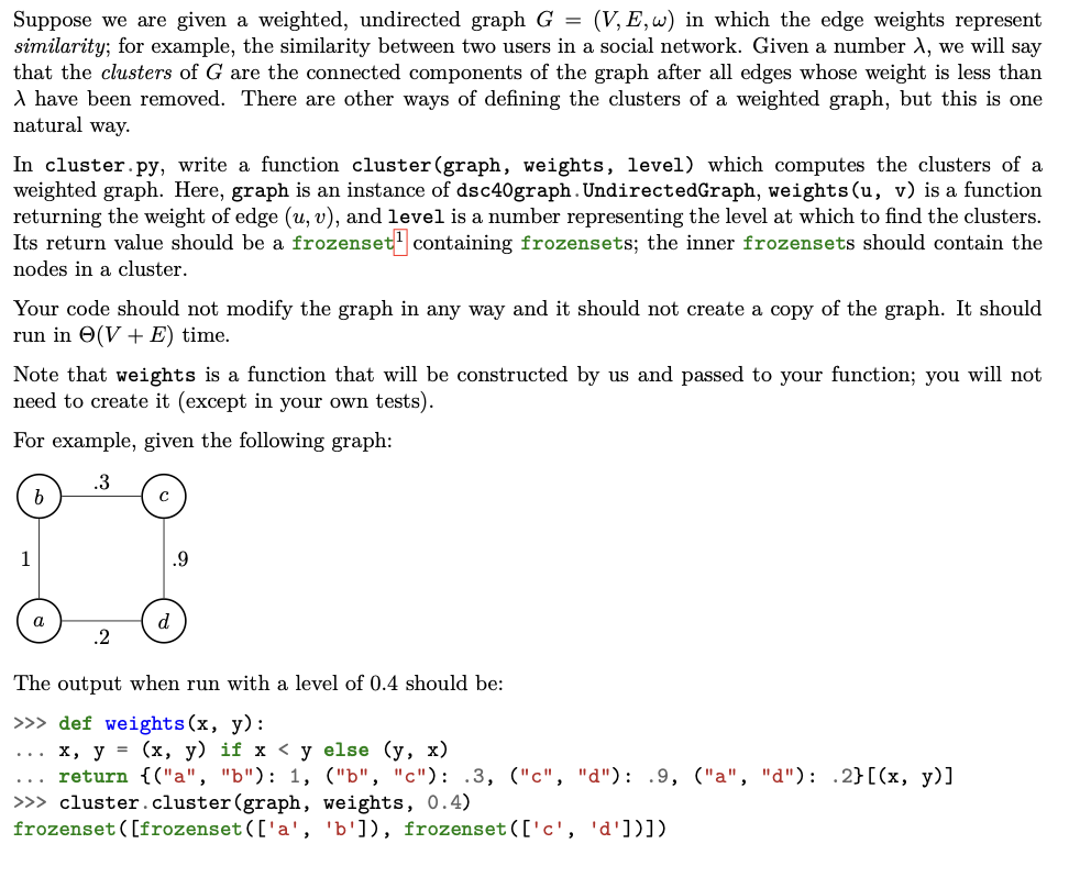 Solved Suppose We Are Given A Weighted, Undirected Graph | Chegg.com