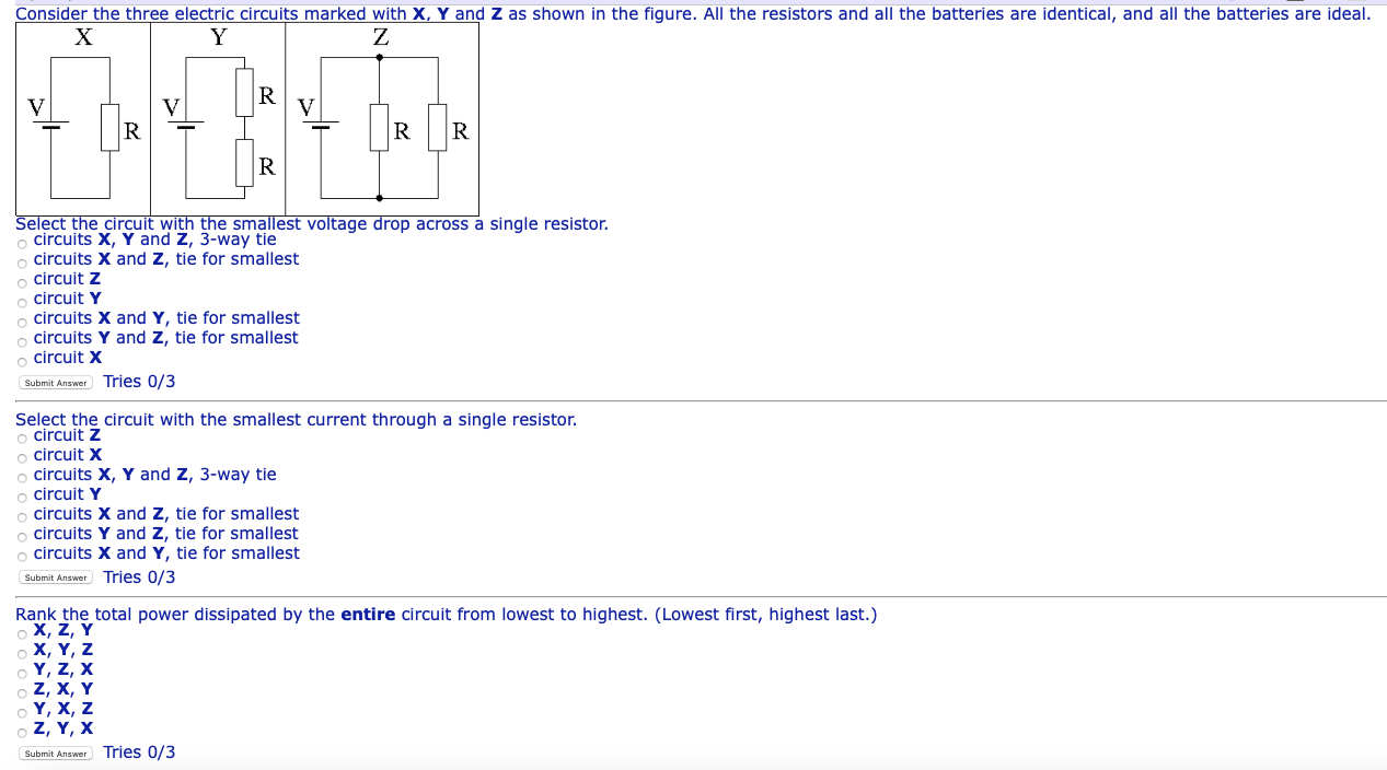 Solved Consider The Three Electric Circuits Marked With X, Y | Chegg.com