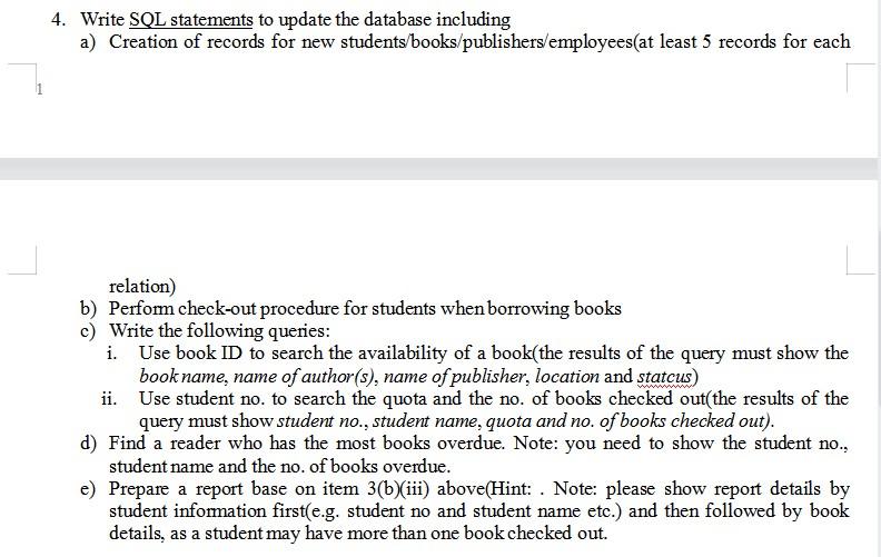 4. Write SQL statements to update the database | Chegg.com