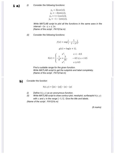 Solved 1 a) (0 Consider the following functions: y = 2 | Chegg.com