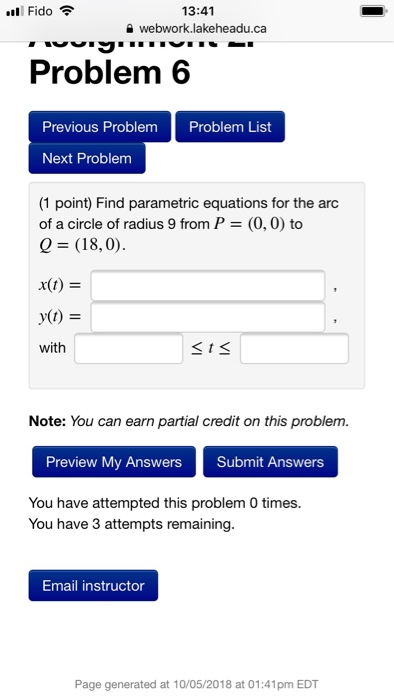 Solved l Fido 13:41 webwork.lakeheadu.ca Problem 6 Previous | Chegg.com