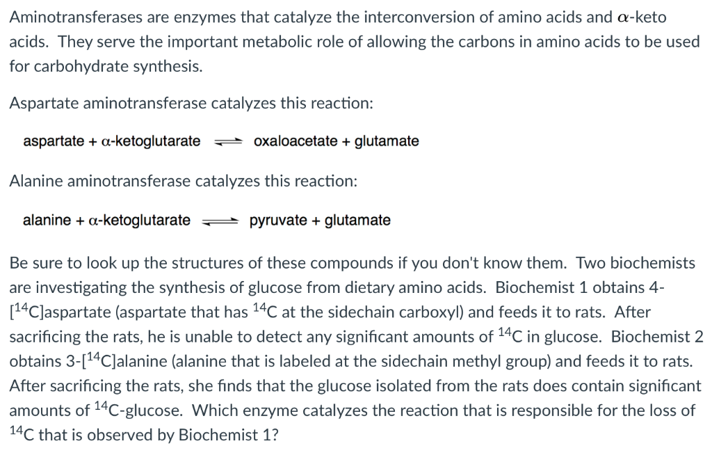 Solved Aminotransferases are enzymes that catalyze the | Chegg.com