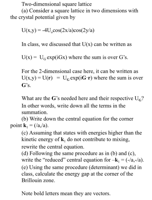 Solved Two-dimensional Square Lattice (a) Consider A Square | Chegg.com