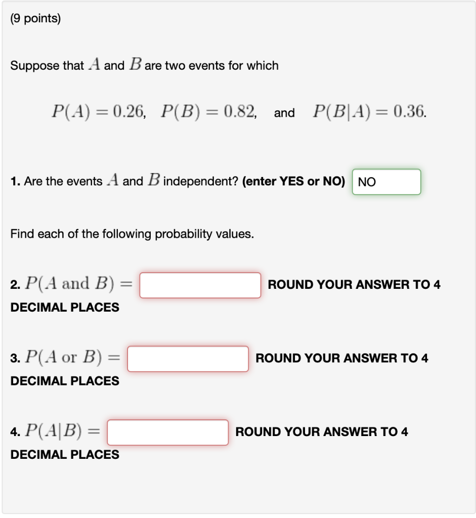 Solved (9 points) Suppose that A and B are two events for | Chegg.com