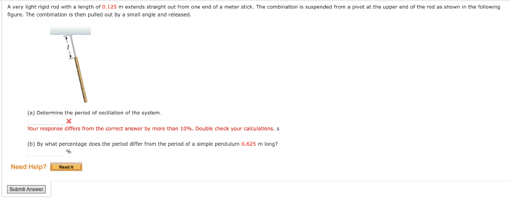 Solved A very light rigid rod with a length of 0.125 m | Chegg.com