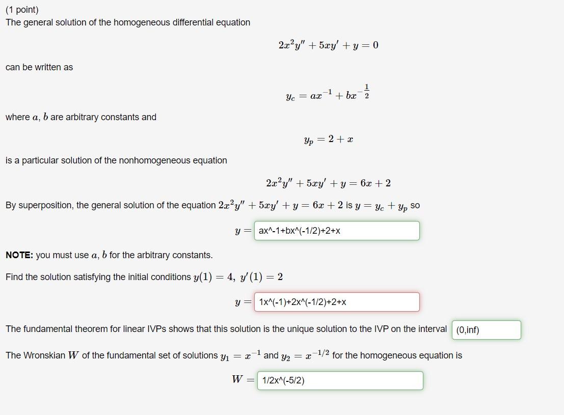Solved (1 point) The general solution of the homogeneous | Chegg.com