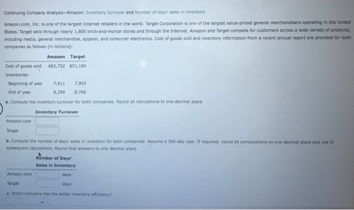 Solved Continuing Company Analysis-Amazon: Inventory | Chegg.com