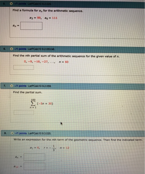 Solved -1 points LarP Calc10 9.2.029 Find a formula for an | Chegg.com