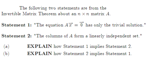 Solved The following two statements are from the Invertible | Chegg.com