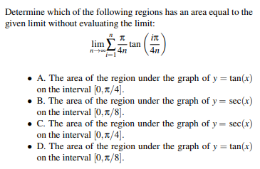 Solved Determine which of the following regions has an area | Chegg.com