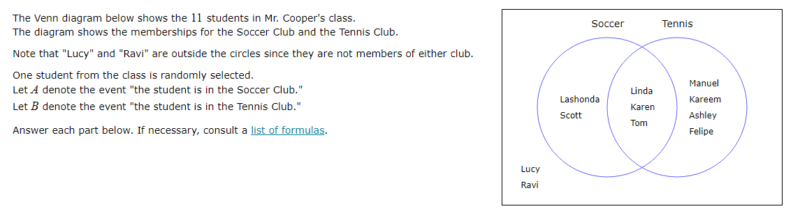 Solved The Venn diagram below shows the 11 students in Mr. | Chegg.com