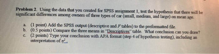 Solved Problem 2. Using the data that you created for SPSS | Chegg.com