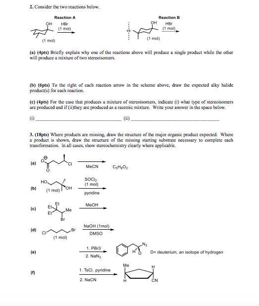 Solved 2. Consider the two reactions below. OH Reaction A | Chegg.com