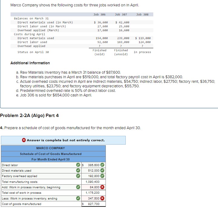 Solved Marco Company shows the followng costs for three Jobs | Chegg.com
