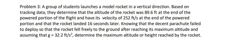 Solved Problem 3: A group of students launches a model | Chegg.com