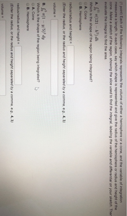 Solved (1 point) Each of the following integrals represents | Chegg.com