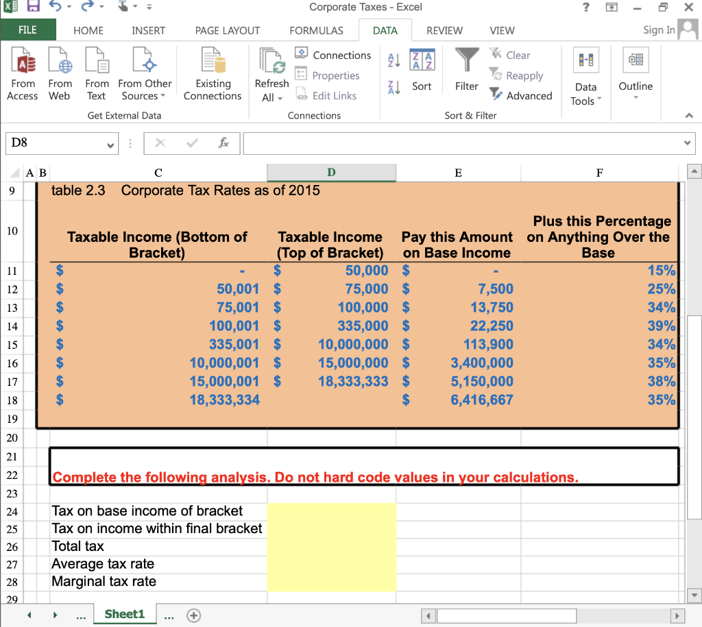 Calculate the average tax rate and marginal tax rate. | Chegg.com