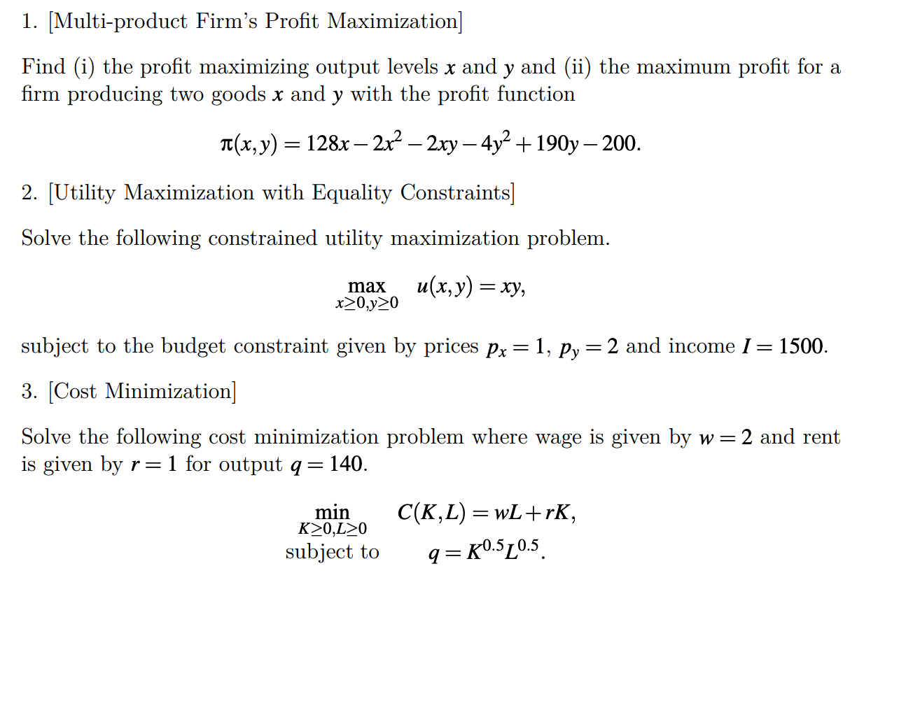 Solved 1. [Multi-product Firm's Profit Maximization] Find | Chegg.com