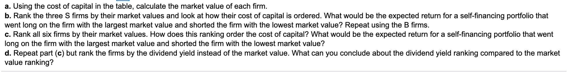 Solved a. Using the cost of capital in the table, calculate | Chegg.com