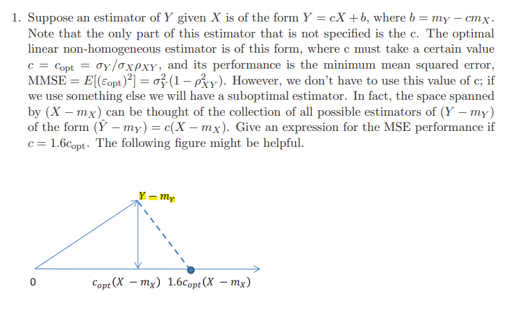Solved 1. Suppose an estimator of Y given X is of the form Y | Chegg.com