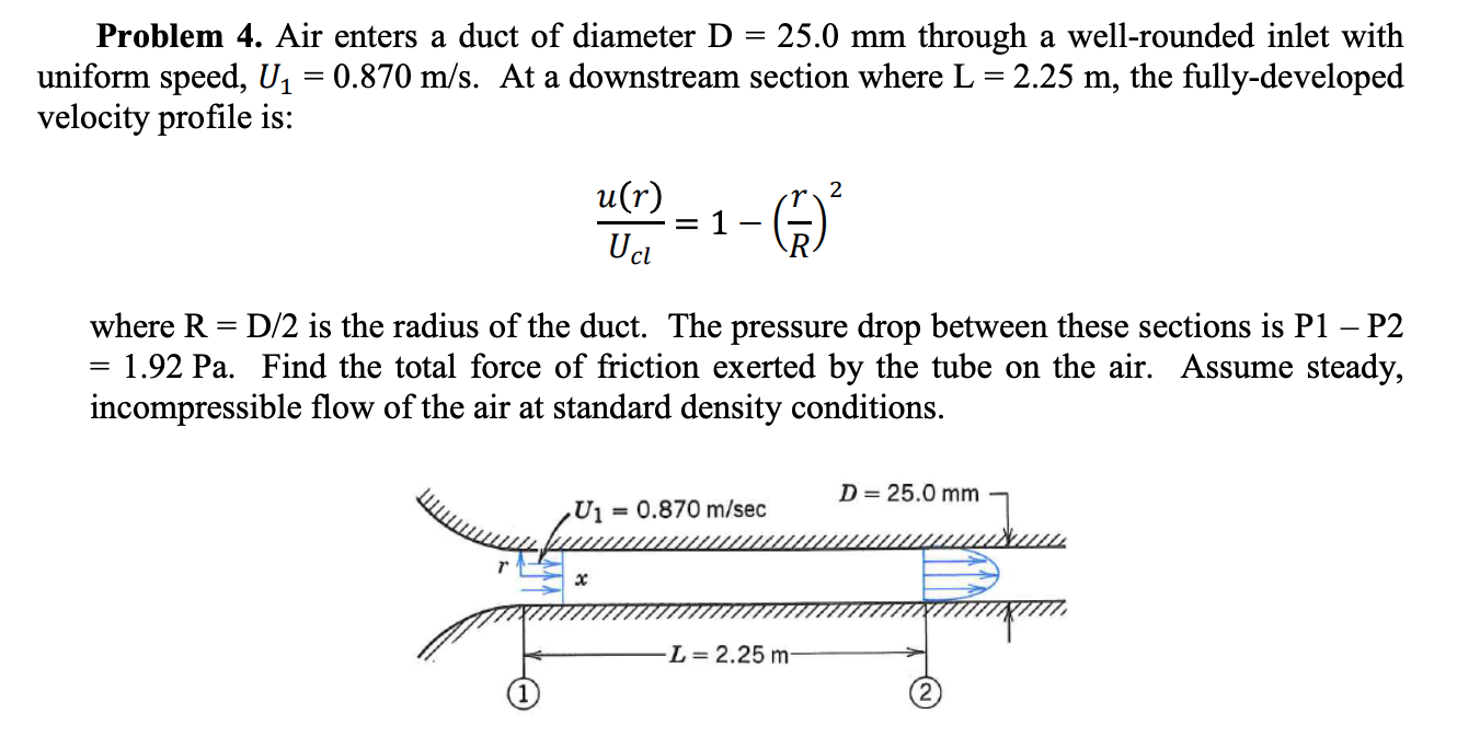 Solved Problem 4. Air Enters A Duct Of Diameter D = 25.0 Mm | Chegg.com