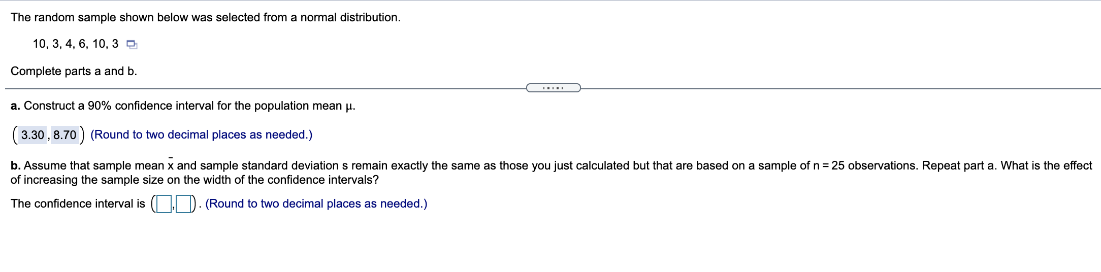 Solved The random sample shown below was selected from a | Chegg.com