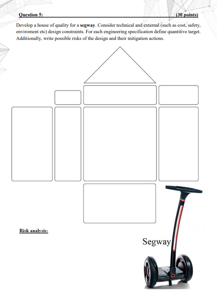 Solved Question 5: (30 points) Develop a house of quality | Chegg.com