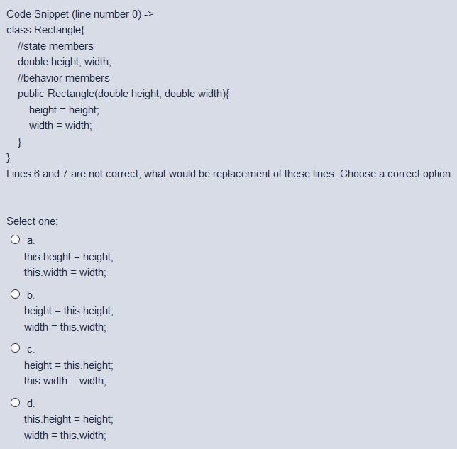 Solved Code Snippet (line number 0) -> class Rectangle I/ | Chegg.com