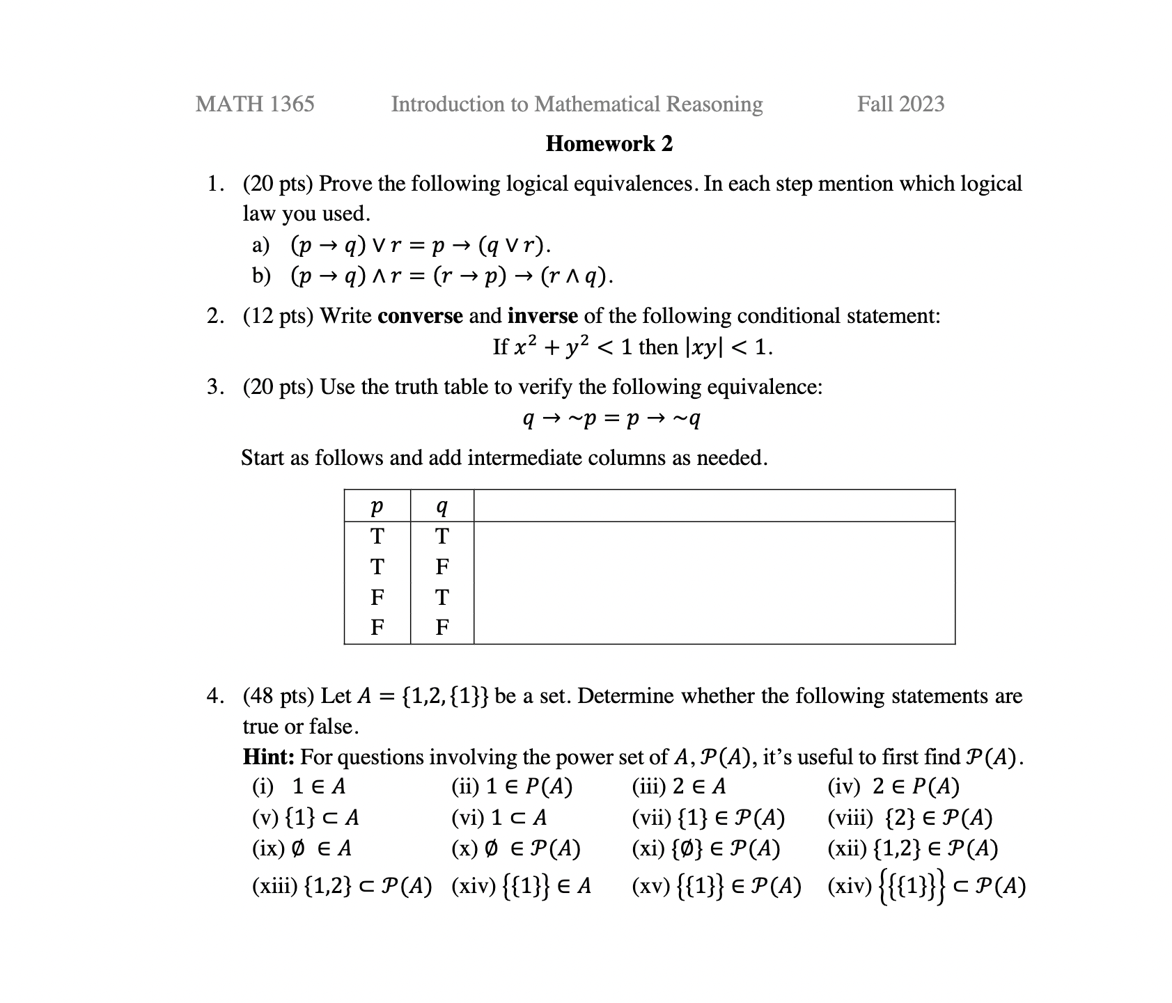 Solved 1 20 Pts Prove The Following Logical Equivalences 9878