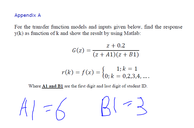 Solved Appendix A For the transfer function models and | Chegg.com