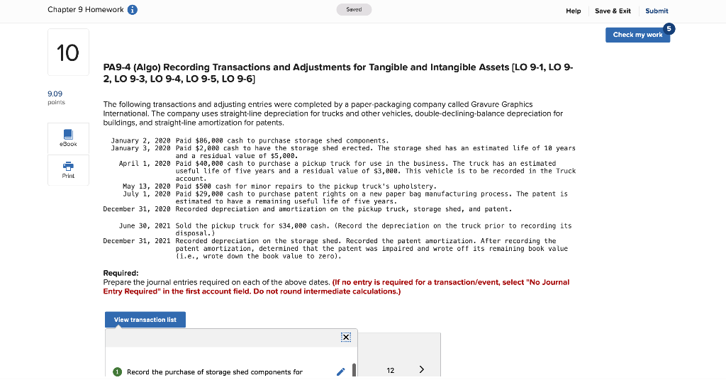 Solved Chapter 9 Homework A Saved Help Save & Exit Submit | Chegg.com