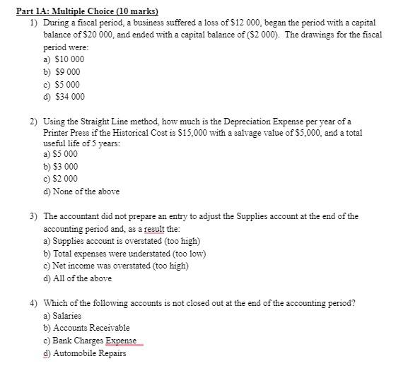 Solved Part 1A: Multiple Choice (10 marks) 1) During a | Chegg.com