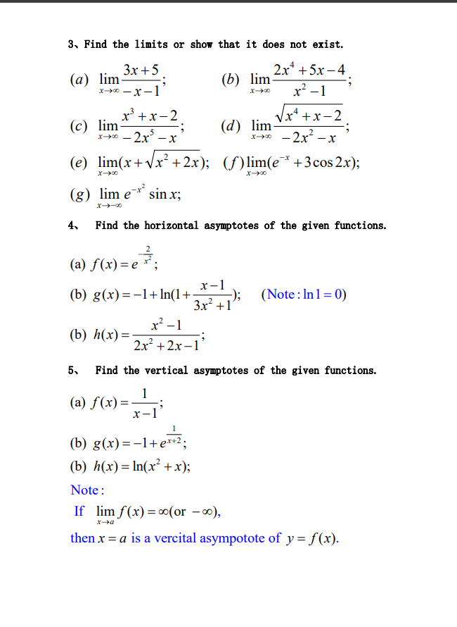 Solved 3 Find The Limits Or Show That It Does Not Exist Chegg Com