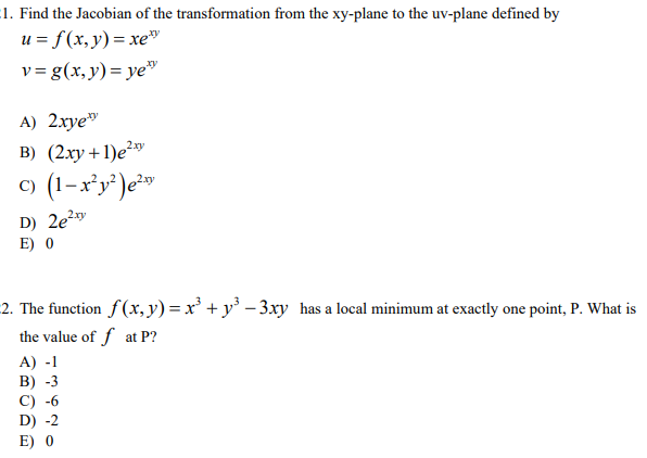 Solved 1 Find The Jacobian Of The Transformation From Th Chegg Com