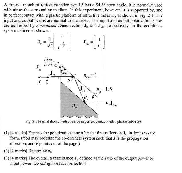 A Fresnel rhomb of refractive index ng= 1.5 has a | Chegg.com