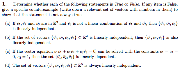Solved 1. Determine whether each of the following statements | Chegg.com