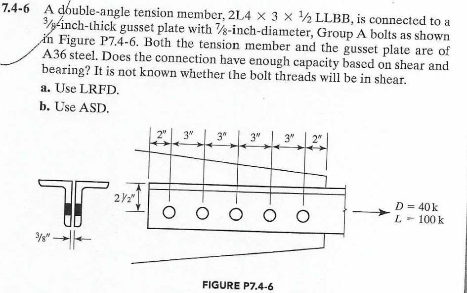 Solved 7.46 A doubleangle tension member, 2L4 X 3 X 1/2