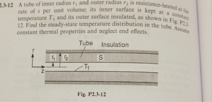 Solved and outer radius r2 is resistance-heated .3-12 A tube | Chegg.com