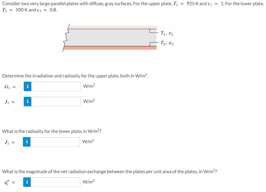 Solved Consider two very large parallel plates with diffuse, | Chegg.com