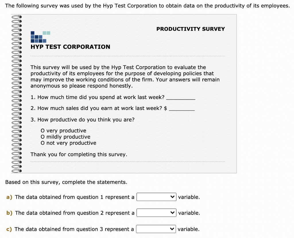 Solved The following survey was used by the Hyp Test | Chegg.com