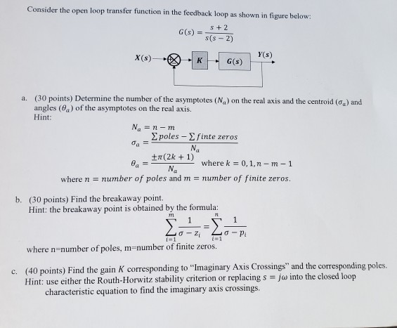 Solved Consider the open loop transfer function in the | Chegg.com
