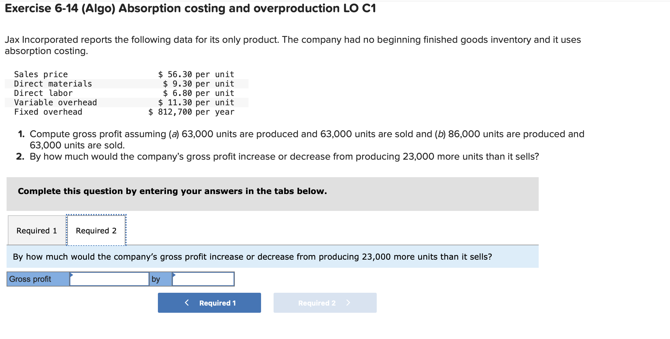 Solved Exercise 6-14 (Algo) Absorption Costing And | Chegg.com