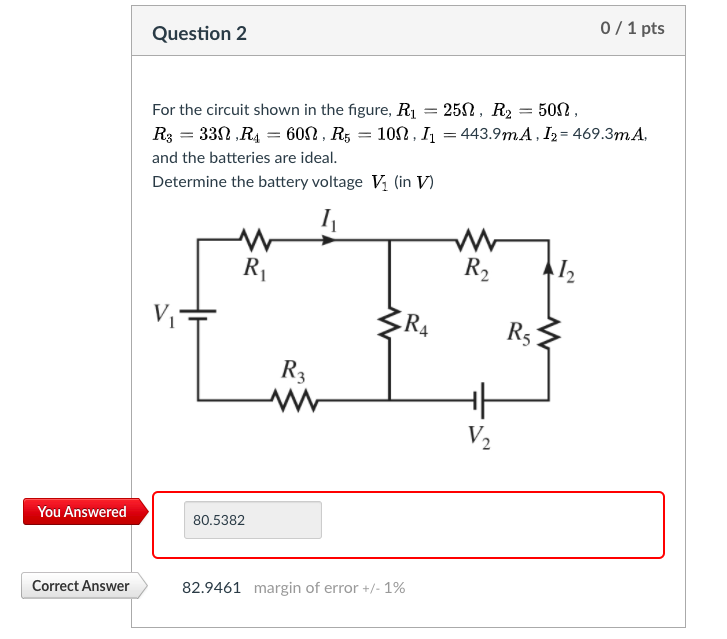 Solved Question 2 0 / 1 pts For the circuit shown in the | Chegg.com