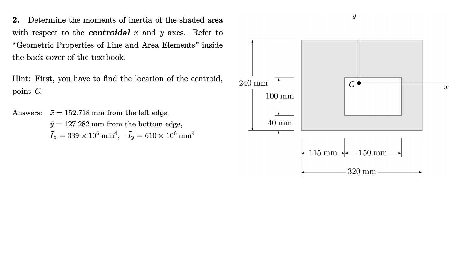 Solved y 2. Determine the moments of inertia of the shaded | Chegg.com