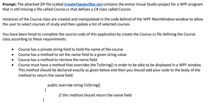 Solved Complete this Visual Studio project by creating the | Chegg.com