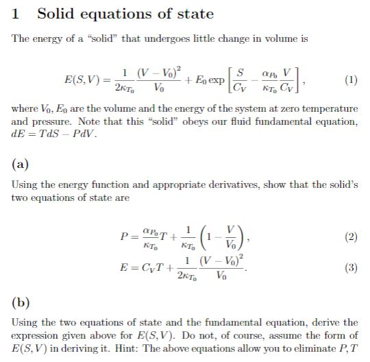 1 Solid Equations Of State The Energy Of A Solid Chegg Com