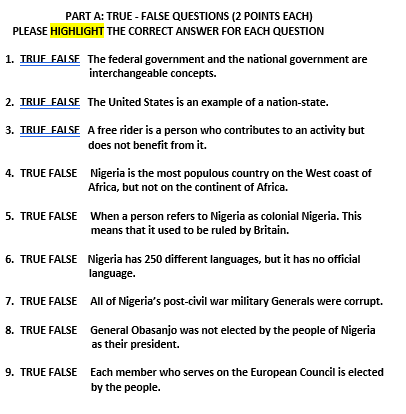 true or false questions