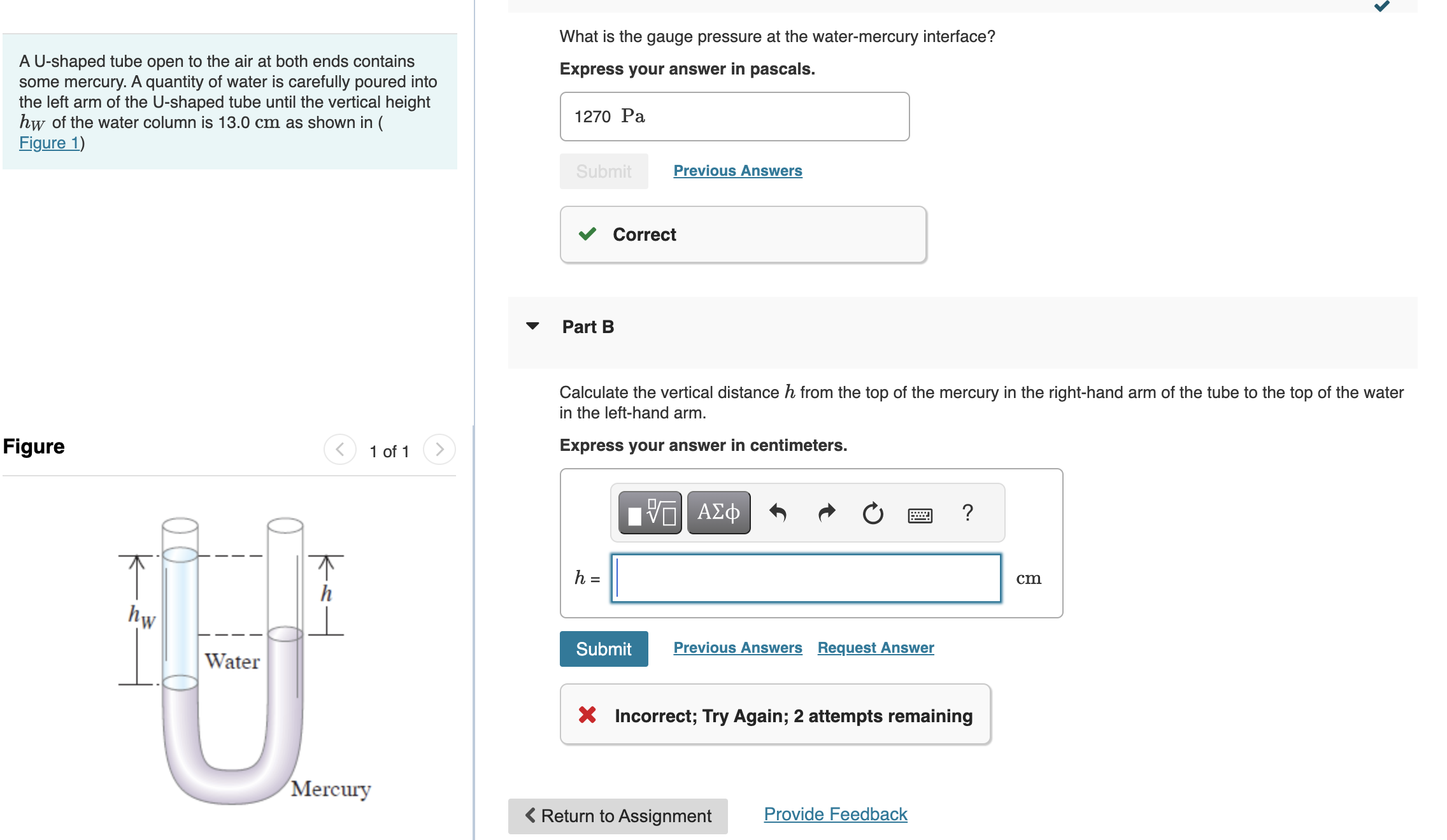 Solved What is the gauge pressure at the watermercury