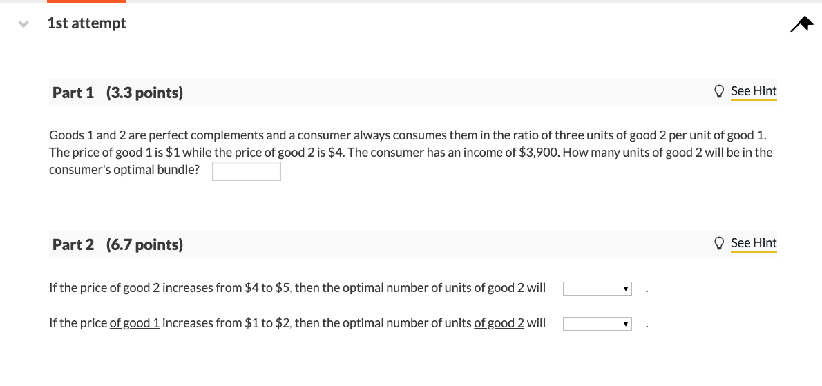 Solved 1st attempt Part 1 (3.3 points) See Hint Goods 1 and | Chegg.com